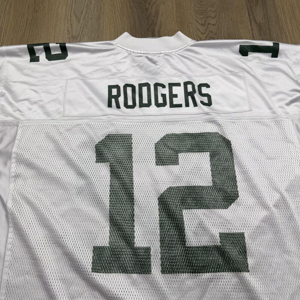 Green Bay Packers Jersey Mens 2XL White Away NFL Football Reebok Aaron Rodgers - Picture 7 of 11